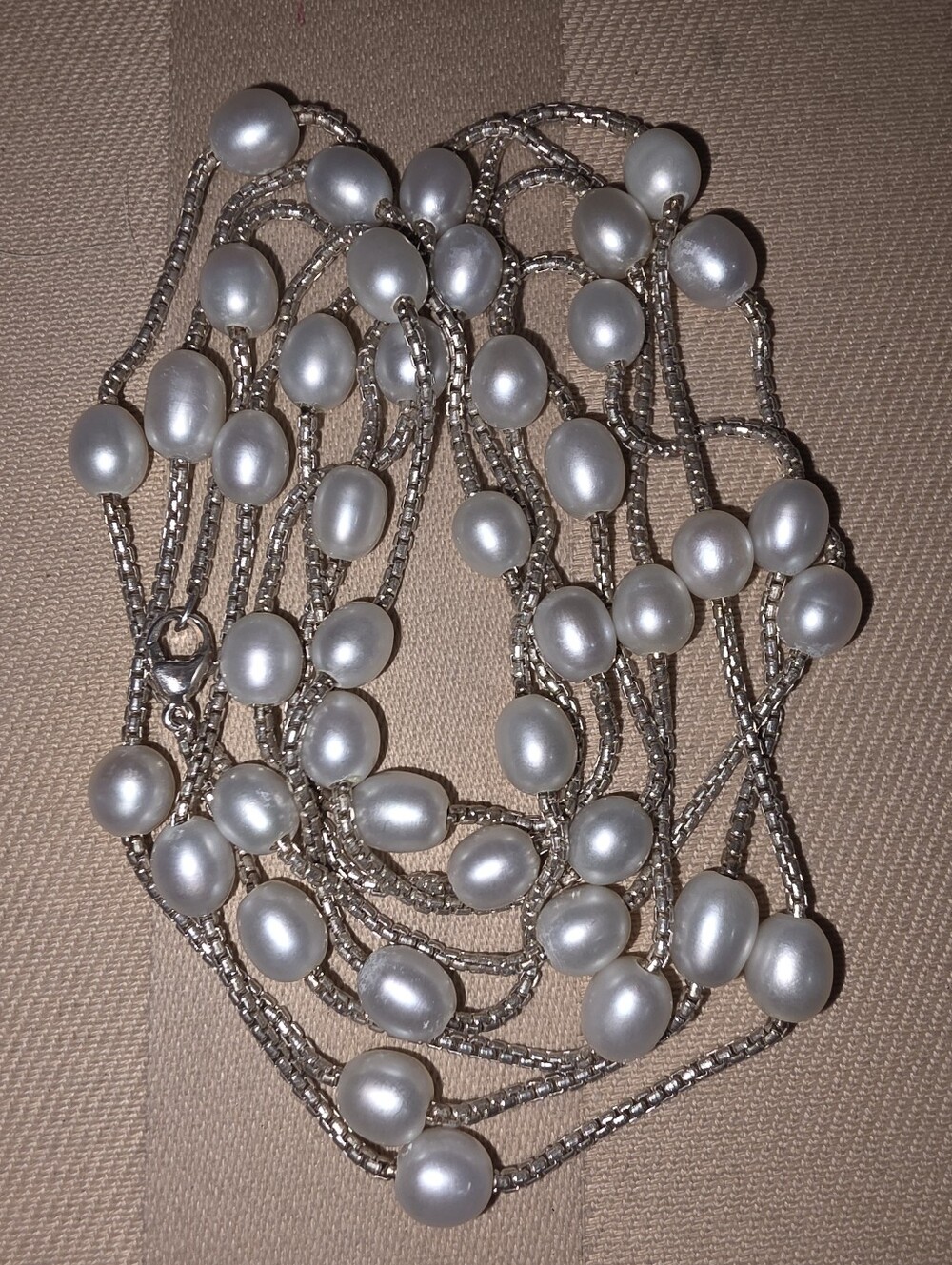 GENUINE PEARL 64 INCH WAIST LENGTH STERLING 925 NECKLACE 7.4 MM 53.44 Grams
